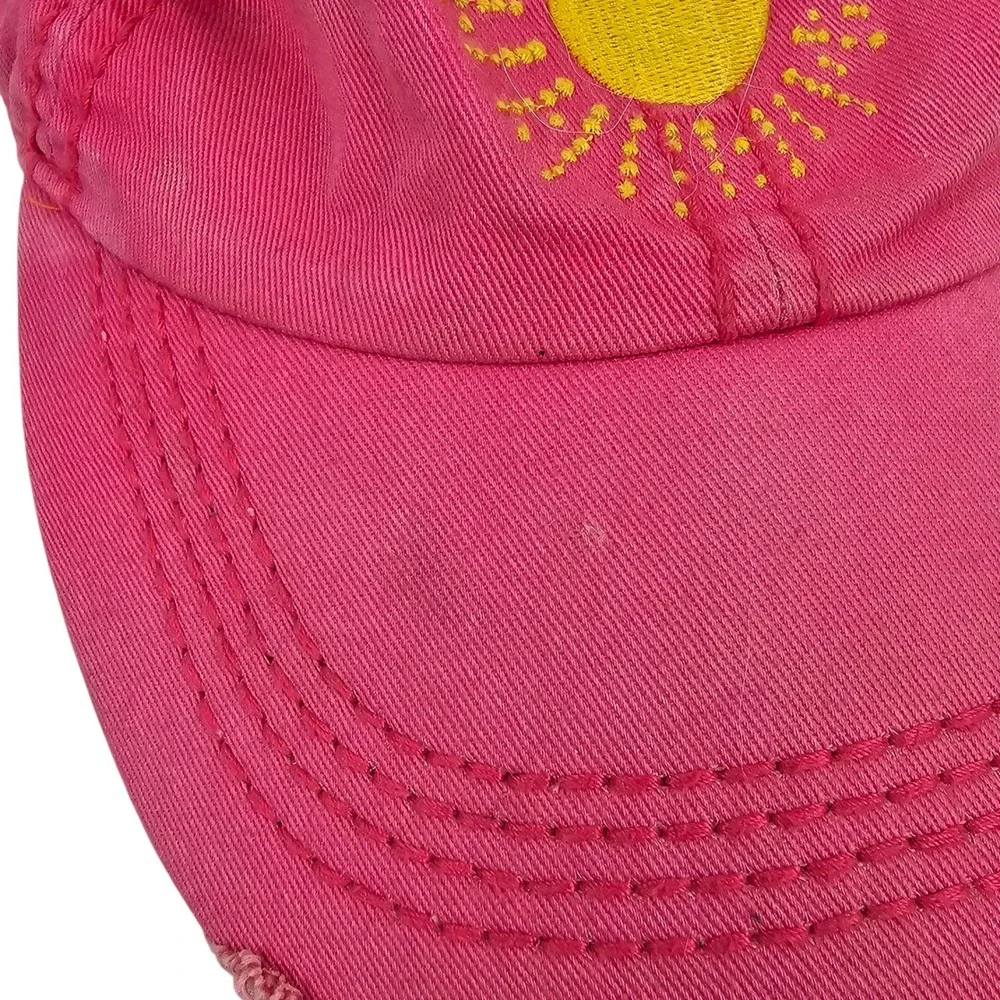 Life‎ is Good Women's Pink Sun Embroidered Distressed Baseball Cap Hat One Size